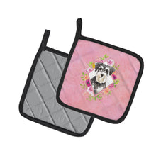 Load image into Gallery viewer, Schnauzer #2 Pink Flowers Pair of Pot Holders