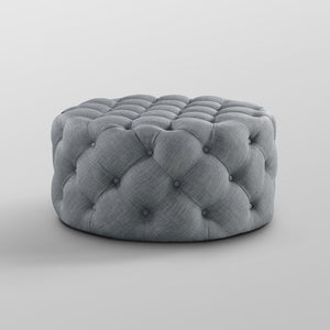 Alzbeta Linen Allover Tufted Round Cocktail Ottoman