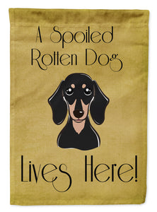 11" x 15 1/2" Polyester Smooth Black and Tan Dachshund Spoiled Dog Lives Here Garden Flag 2-Sided 2-Ply