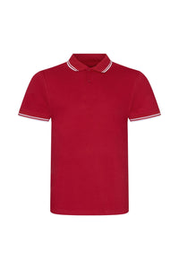 Mens Stretch Tipped Polo Shirt - Red/ White