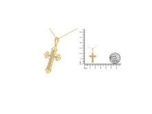 Load image into Gallery viewer, 10K Yellow Flashed .925 Sterling Silver 1/4 Cttw Champagne Diamond Filigree Cross Pendant Necklace