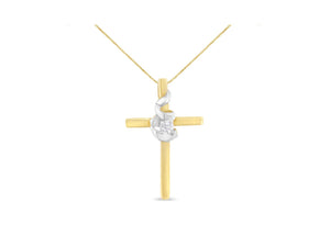 Espira 10K Two-Tone Yellow & White Gold Diamond-Accented Spiral & Cross 18" Pendant Necklace