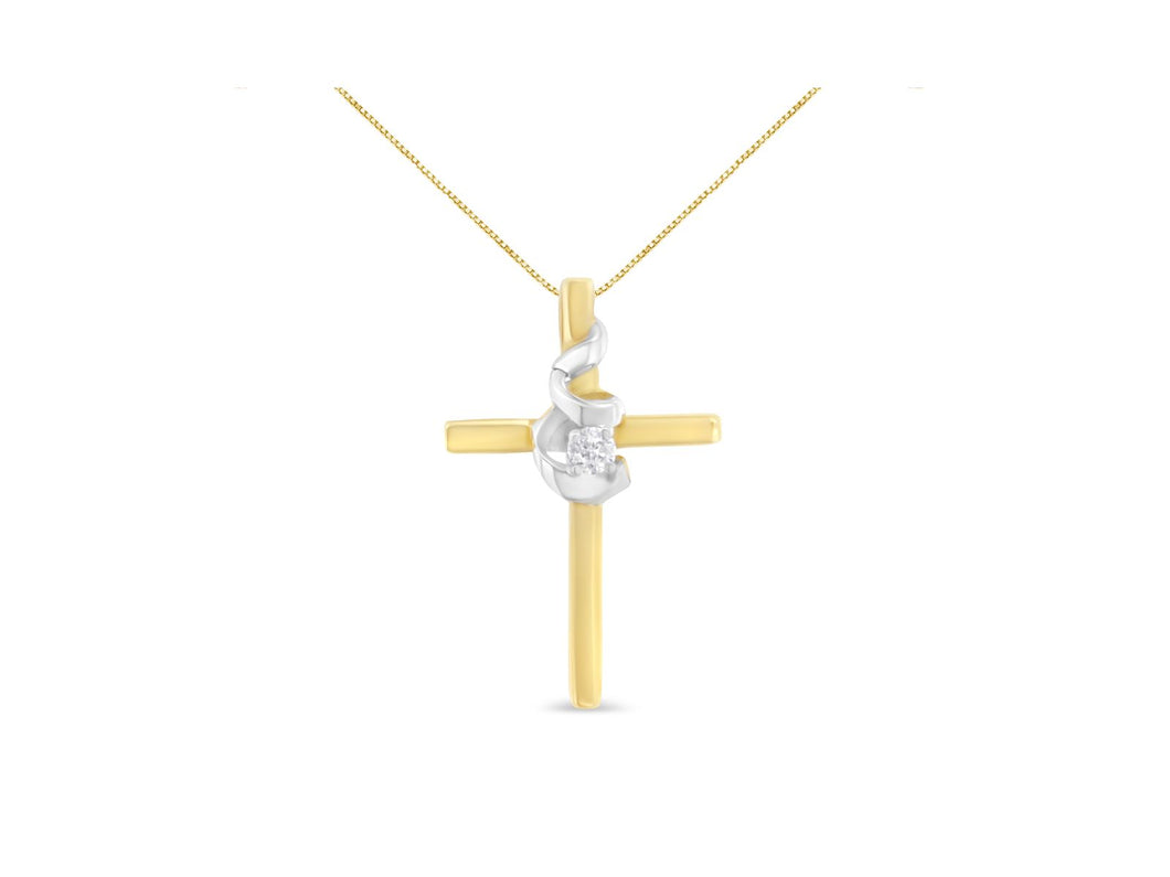 Espira 10K Two-Tone Yellow & White Gold Diamond-Accented Spiral & Cross 18