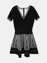 Load image into Gallery viewer, Carolina Herrera Women&#39;s Black Multi Short Sleeve V-Neck Fit and Flare Dress