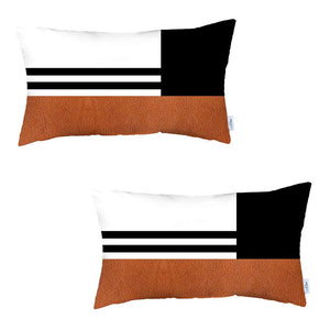 Boho-Chic Set Of 2 Handcrafted Decorative Throw Pillow Cover Vegan Faux Leather Geometric Pillowcase For Couch, Bedding