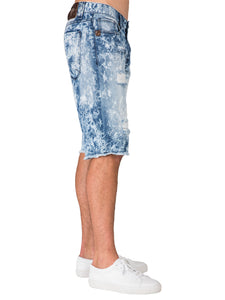 Men'slim Premium Denim Cut Off Shorts Bleach Splatter Distressed Raw Edge