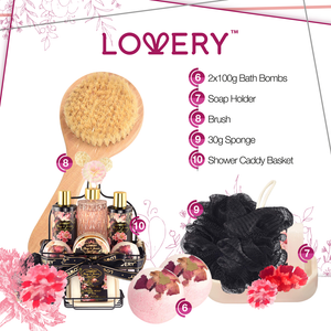 Lovery Home Spa Gift Basket Set - Bath & Shower Caddy -  Luxury Fresh Peony - 11pc