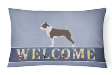 Load image into Gallery viewer, 12 in x 16 in  Outdoor Throw Pillow Boston Terrier Welcome Canvas Fabric Decorative Pillow