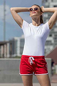 Skinni Fit Womens/Ladies Retro Training/Fitness Sports Shorts (Red/ White)