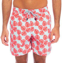 Load image into Gallery viewer, Sky Blue + Red Leaves Swim Shorts