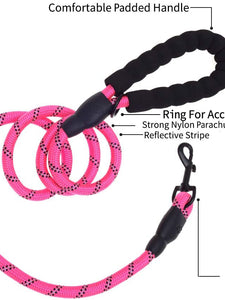 5 Ft Thick Highly Reflective Dog Leash-Pink