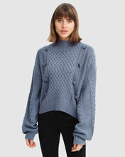 Load image into Gallery viewer, Higher Love Cropped Cable Knit Jumper - Dusty Blue
