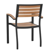 Load image into Gallery viewer, Aluminum Stacking Chairs with Faux Teak Slatted Back and Seat and Faux Teak Accented Arms - Set of Two