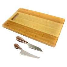 Load image into Gallery viewer, Bamboo 3Pc Two-Tone Board With Handle Set/Aaron Probyn Cheese Knives