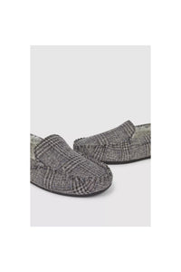 Mens Checked Textile Slippers - Gray