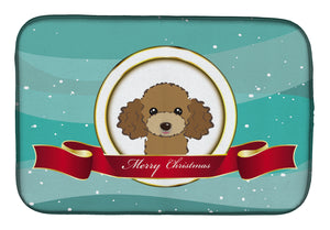 14 in x 21 in Chocolate Brown Poodle Merry Christmas Dish Drying Mat