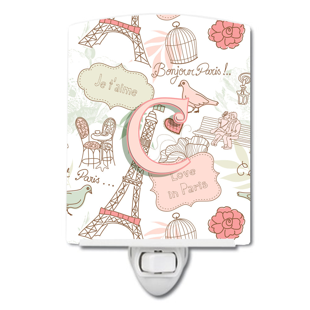 Letter C Love in Paris Pink Ceramic Night Light