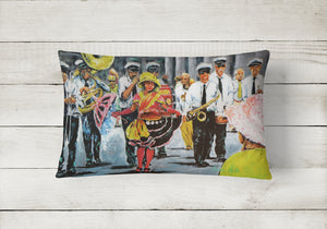 12 in x 16 in  Outdoor Throw Pillow Dancing in the Streets Mardi Gras Canvas Fabric Decorative Pillow