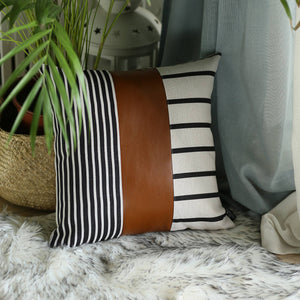 Bohemian Handmade Decorative Single Throw Pillow Vegan Faux Leather Geometric For Couch, Bedding