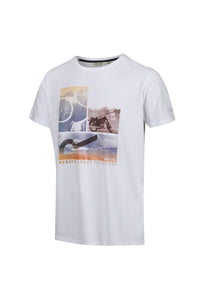 Mens Cline IV Graphic T-Shirt - White Summer Scene Print