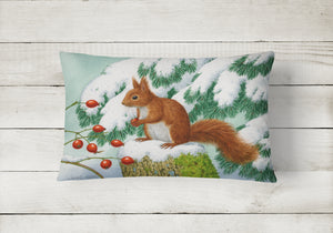 12 in x 16 in  Outdoor Throw Pillow Winter Red Squirrel Canvas Fabric Decorative Pillow