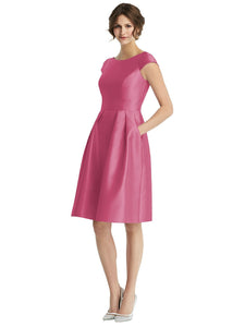Cap Sleeve Pleated Cocktail Dress with Pockets - D766