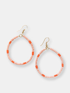 Pink and Orange Glass Bead Hoop Dangle Earrings