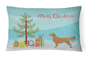 12 in x 16 in  Outdoor Throw Pillow Golden Retriever Merry Christmas Tree Canvas Fabric Decorative Pillow