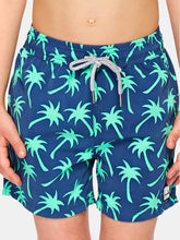 Load image into Gallery viewer, Boys Navy + Spring Green Palms Swim Shorts