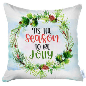 Decorative Christmas Themed Single Throw Pillow Cover 18" x 18" White & Green Square For Couch, Bedding