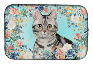 14 in x 21 in American Shorthair Spring Flowers Dish Drying Mat
