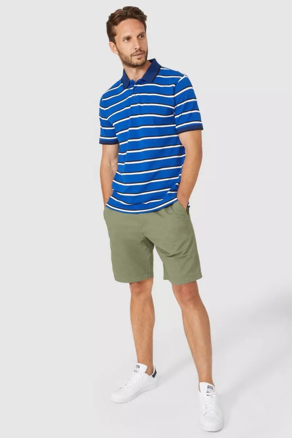 Mens Double Stripe Polo Shirt - Bright Blue