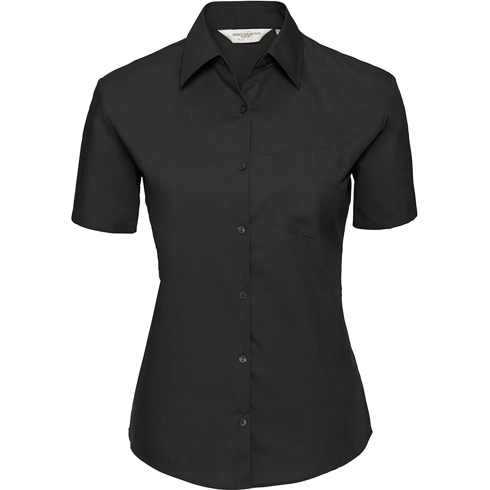 Russell Collection Womens/Ladies Short Sleeve Pure Cotton Easy Care Poplin Shirt (Black)
