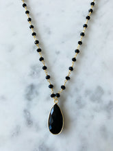 Load image into Gallery viewer, Balmy Nights Black Onyx Drop Pendant Necklace with Black Onyx Chain