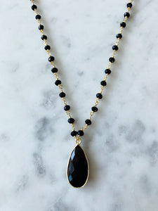 Balmy Nights Black Onyx Drop Pendant Necklace with Black Onyx Chain