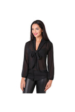 Load image into Gallery viewer, Krisp Womens/Ladies Long Pussy Bow Chiffon Blouse (Black)