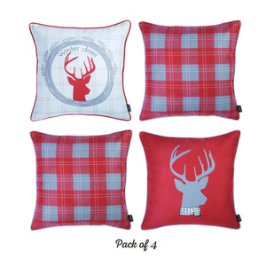 Christmas Themed Decorative Throw Pillow Set Of 4 Square 18" x 18" White & Red & Gray For Couch, Bedding