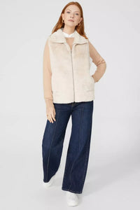 Womens/Ladies Faux Sheepskin Collared Vest - Natural