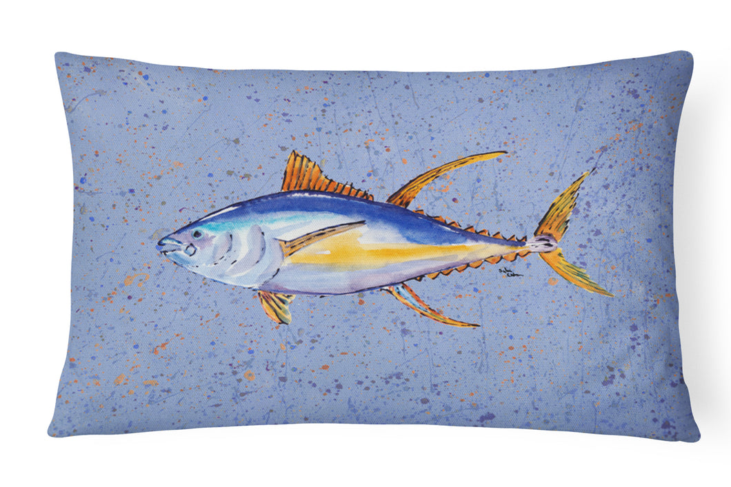 12 in x 16 in  Outdoor Throw Pillow Tuna on Blue Canvas Fabric Decorative Pillow