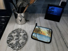 Load image into Gallery viewer, Palm Tree Beach Scene Pair of Pot Holders