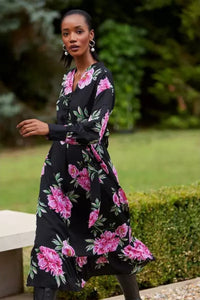 Womens/Ladies Floral Trim Detail Midi Dress