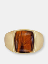 Load image into Gallery viewer, Chatoyant Yellow Tiger Eye Signet Ring in 14K Yellow Gold Plated Sterling Silver