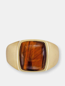 Chatoyant Yellow Tiger Eye Signet Ring in 14K Yellow Gold Plated Sterling Silver