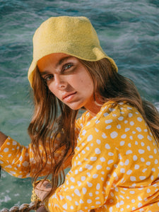 Florette Crochet Bucket Hat In Yellow