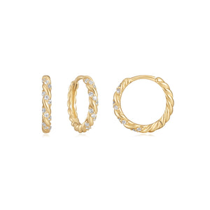 14K Gold & Diamond Twisted Huggie Hoops