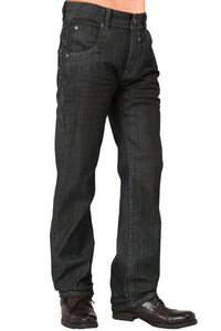 Men's Relaxed Straight Blue Distressed Zipper Trim Pocket Denim Jeans