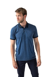 Henbury Mens Contrast Tri-Blend Jersey Polo Shirt (Heather Navy/Navy)