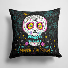 Load image into Gallery viewer, 14 in x 14 in Outdoor Throw PillowHappy Halloween Day of the Dead Fabric Decorative Pillow