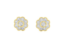 Load image into Gallery viewer, 14K Yellow Gold Plated .925 Sterling Silver 1/6 Cttw Miracle-Plate Set Diamond Floral Stud Earrings