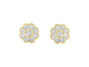 14K Yellow Gold Plated .925 Sterling Silver 1/6 Cttw Miracle-Plate Set Diamond Floral Stud Earrings